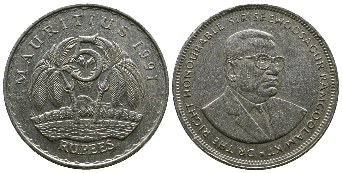 Маврикий 5 рупий 1991 Сивусагур Рамгулам KM 56 медно-никель 4381-221