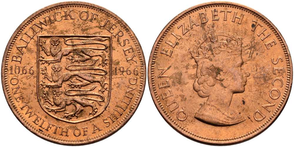 Джерси 1/12 шиллинга 1966 900 лет Нормандскому завоеванию KM 26 бронза UNC 4512-331