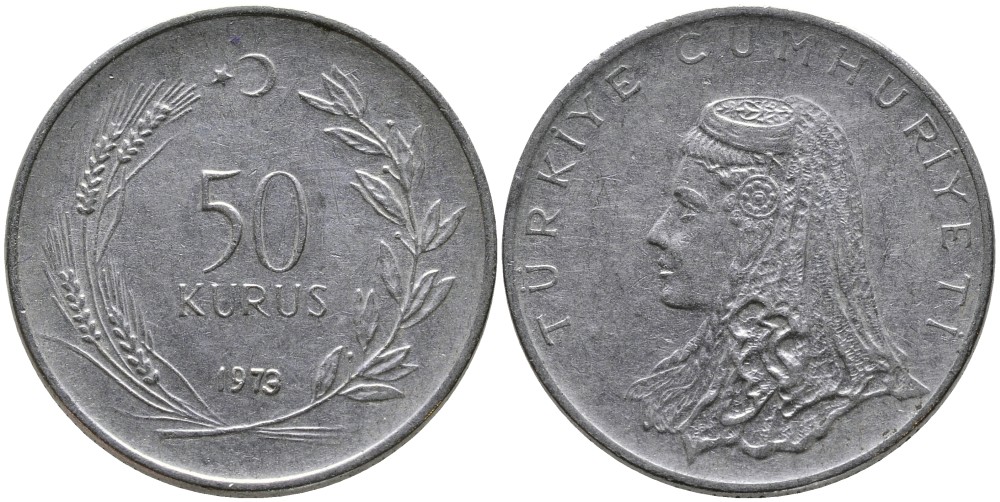 Турция 50 курушей 1973 Анатолийская невеста KM 899 нержавеющая сталь 4541-825