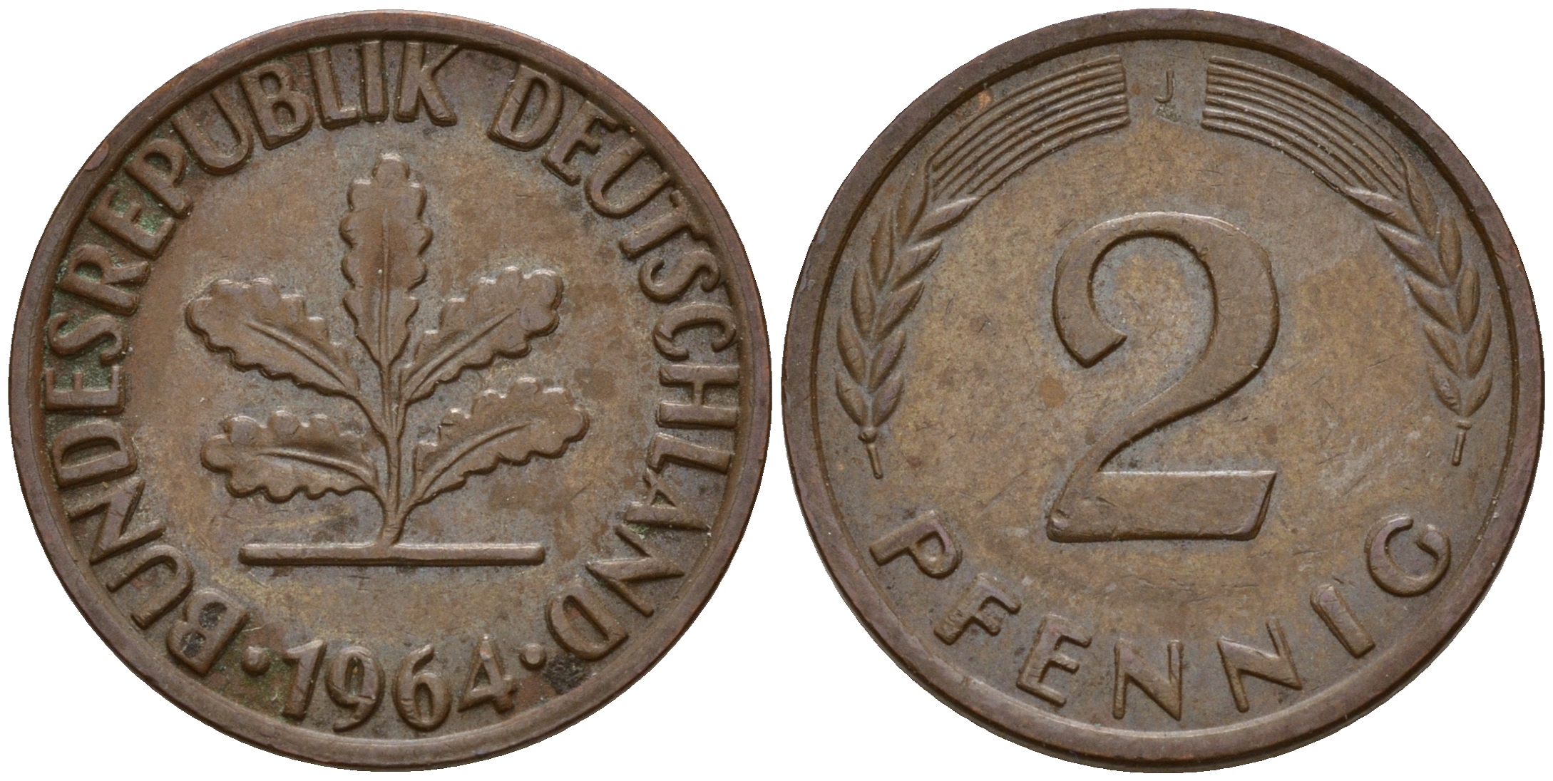 ФРГ 2 пфеннига 1964 J J.381  KM 106 бронза    4598-736