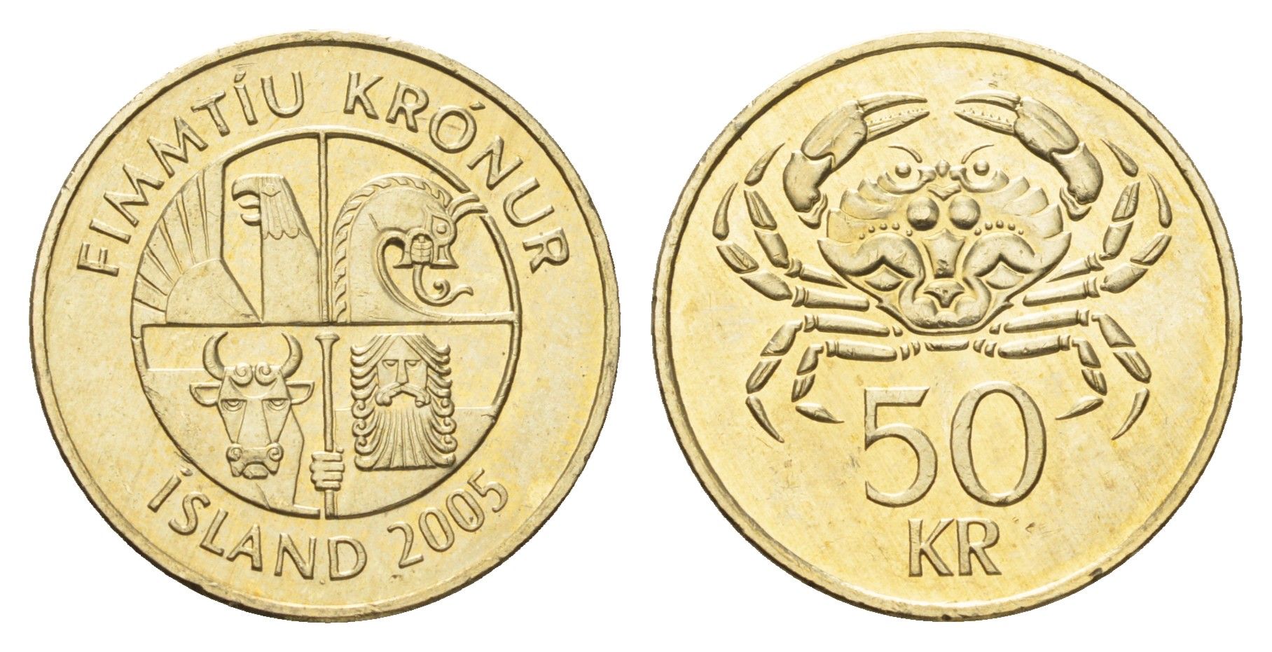 Исландия 50 крон 2005 краб KM 31 никель латунь UNC 4695-545