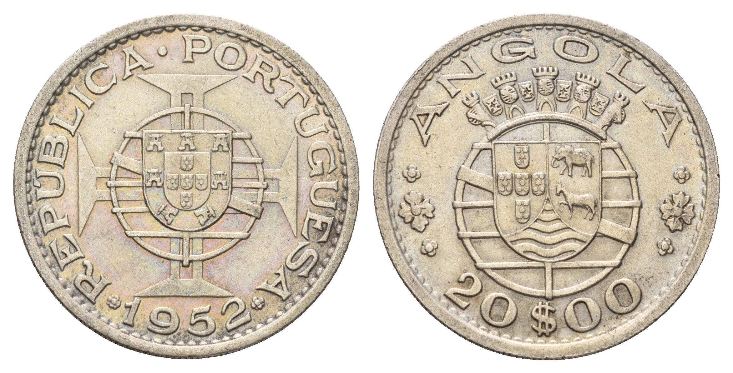 Ангола 20 эскудо 1952 KM 74 серебро 1519-242