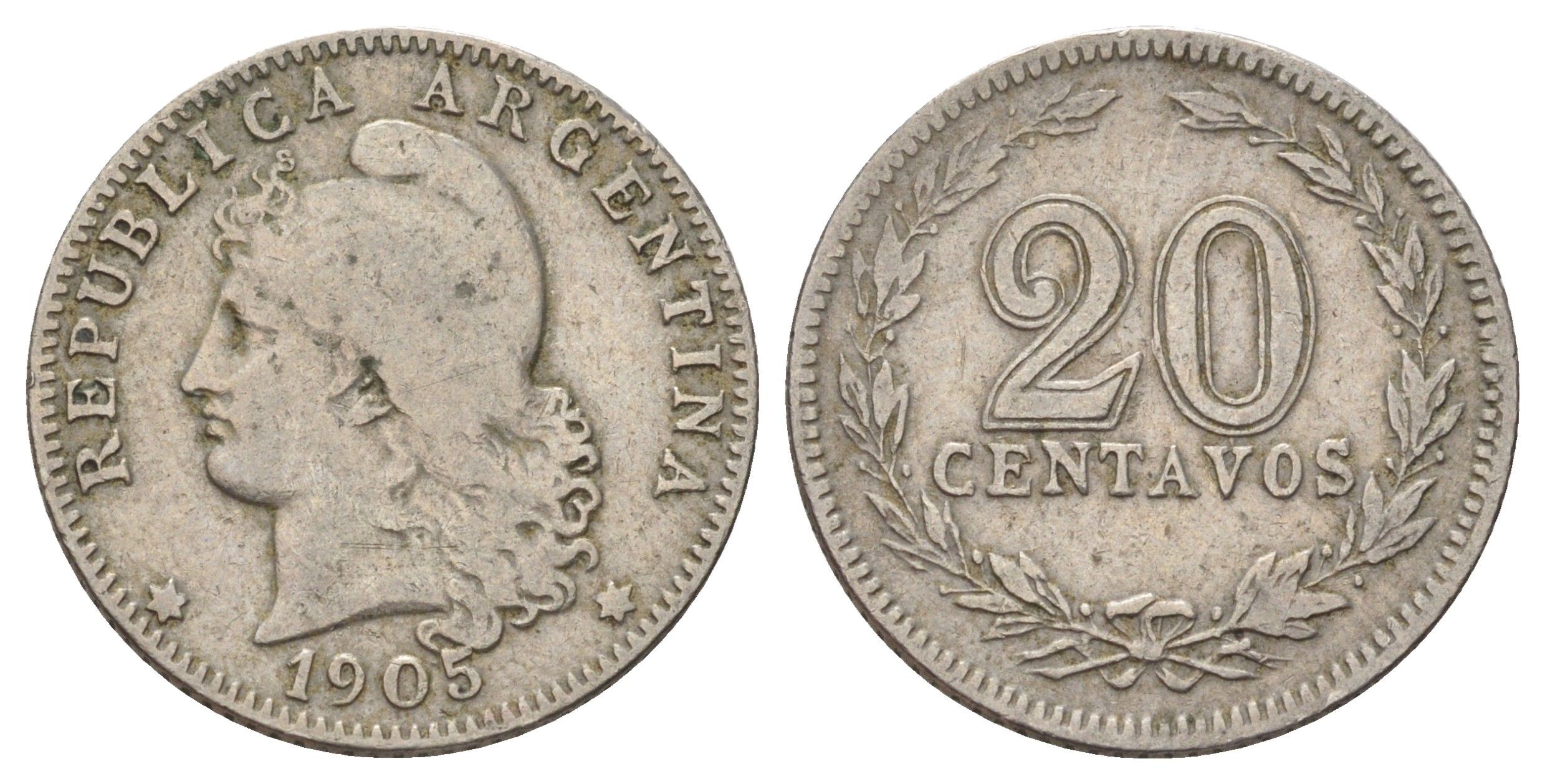 Аргентина 20 сентаво 1905 KM 36 медно-никель 4603-246