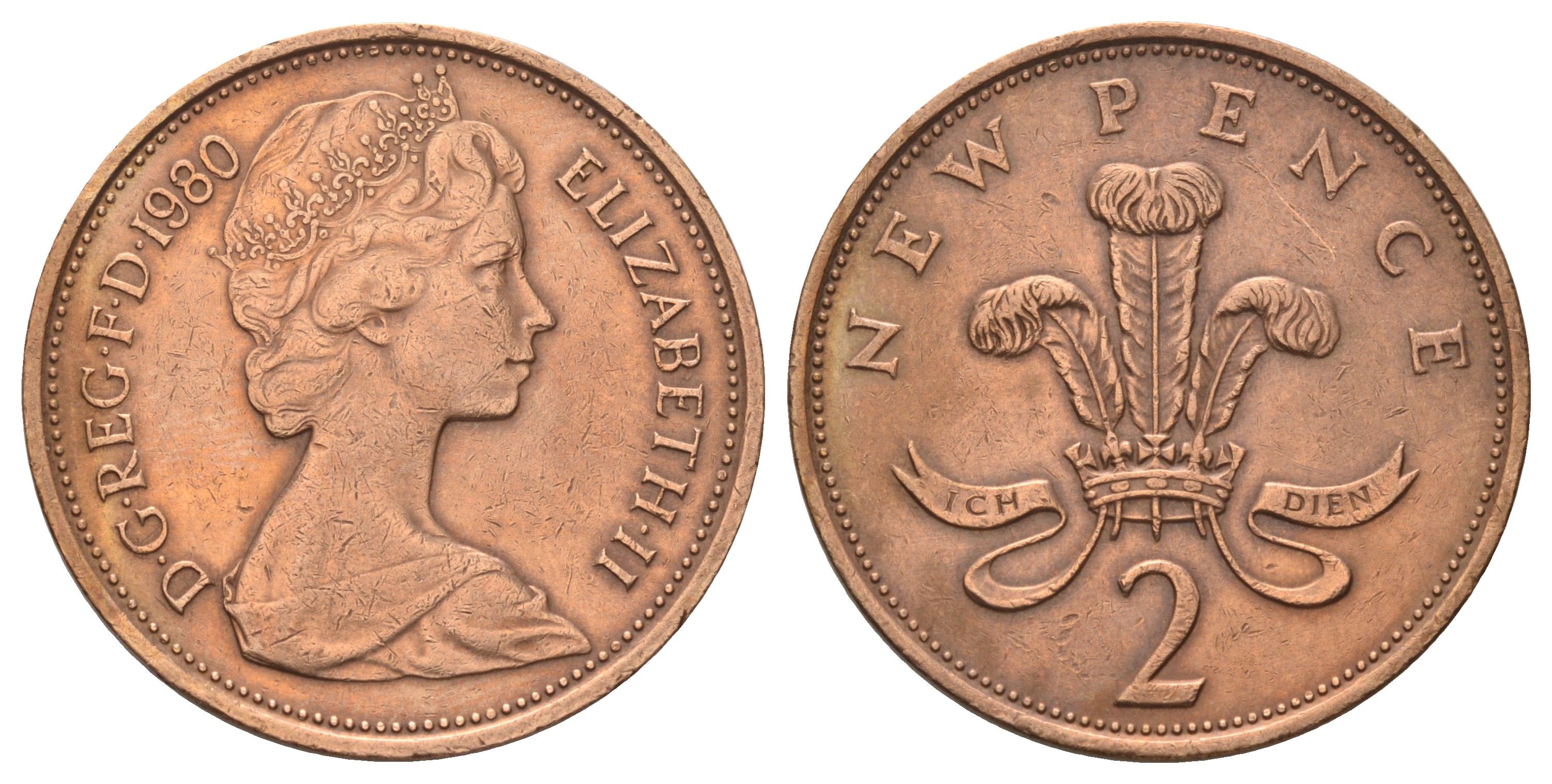 Великобритания 2 пенса 1980 Елизавета II (1952-2022) KM 916, Spink 4235 (C1) бронза 4671-527