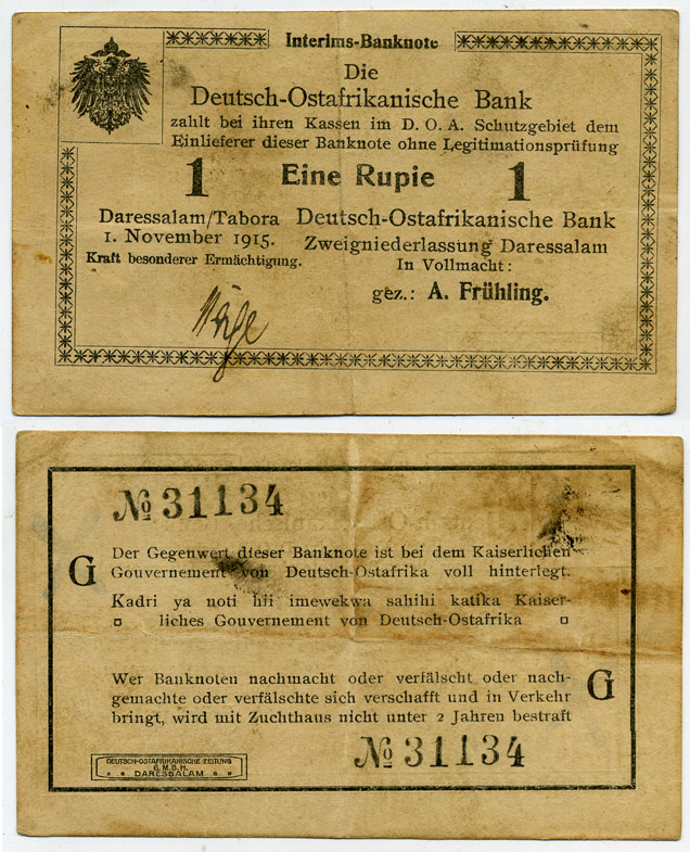 Немецкая Восточная Африка (Танзания) 1 рупия 1915 серия G Pick 11b (4) бумага 451-173-2