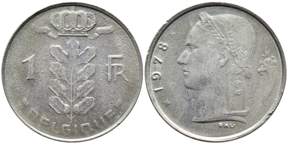 БЕЛЬГИЯ 1 ФРАНК 1978 BELGIQUE KM 142.1 медно-никель 4379-1236