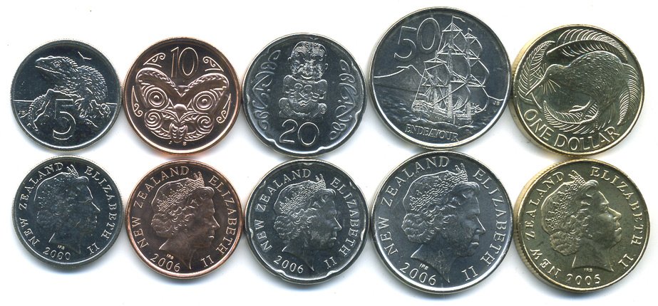 Новая Зеландия лот из 5 монет 2000-2006 (5, 10, 20, 50 центов и 1 доллар) UNC M75-17