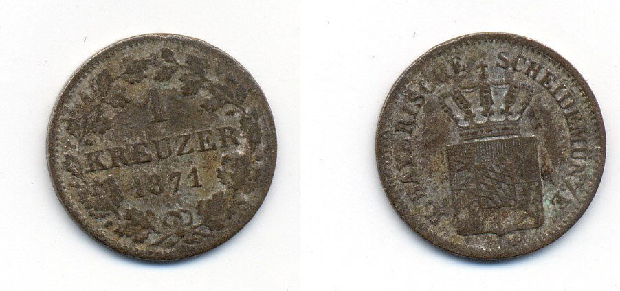 Бавария 1 крейцер 1871 Людвиг II (1864-1886) KM 487 серебро 71-1542