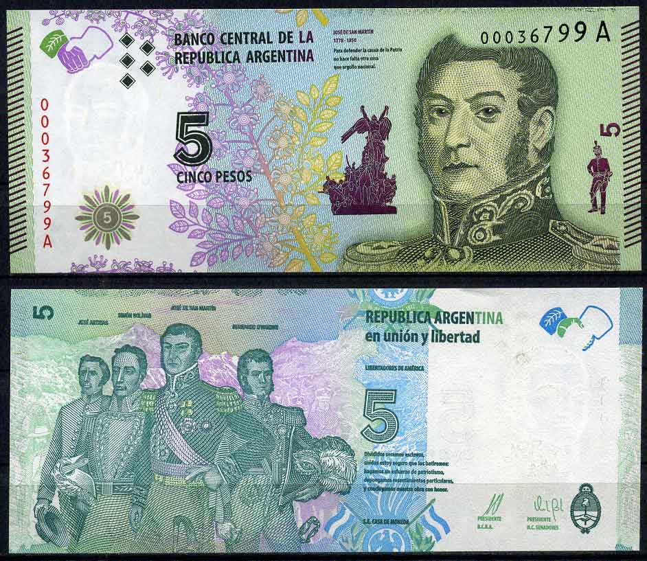 Аргентина 5 песо 2015 Генерал Сан Мартин (1778-1850) Pick 359 бумага UNC (пресс) 447-25-1