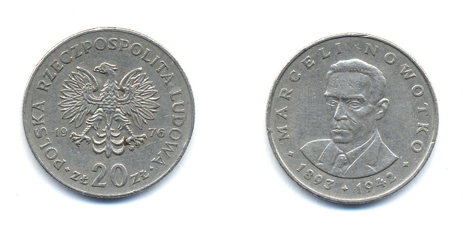 Польша 20 злотых 1976 MW, Марцелий Новотко KM 69, Parchimowicz 246c медно-никель 4379-623