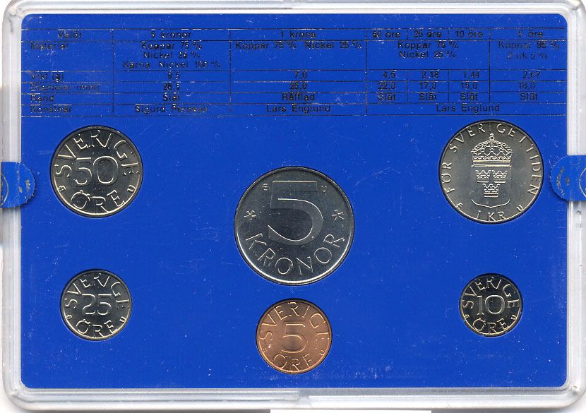 Швеция набор монетного двора из 6 монет 1983 в пластике, Карл XVI Густав (1973- ) KM MS27 UNC 5-4-2-65