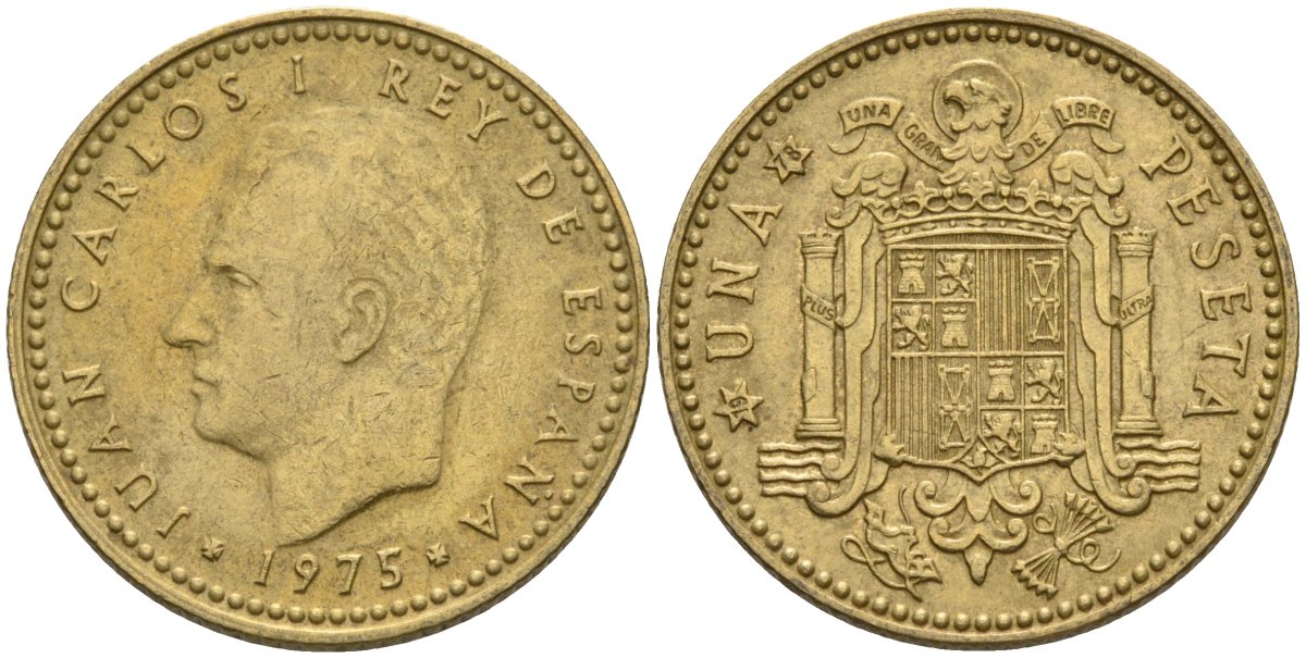 Испания 1 песета 1975 (78) Хуан Карлос I (1975-2014) KM 806 алюминиевая бронза 4604-425