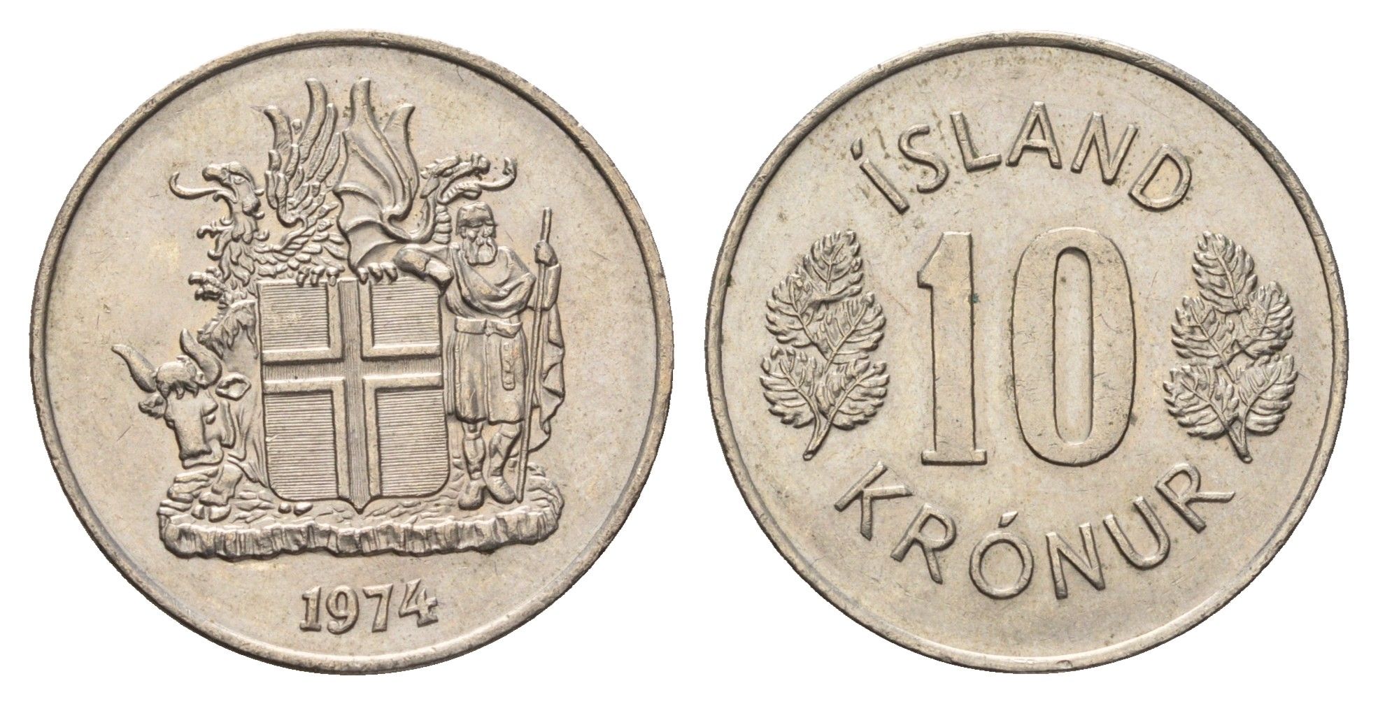 Исландия 10 крон 1974 KM 15 медно-никель UNC 4586-826