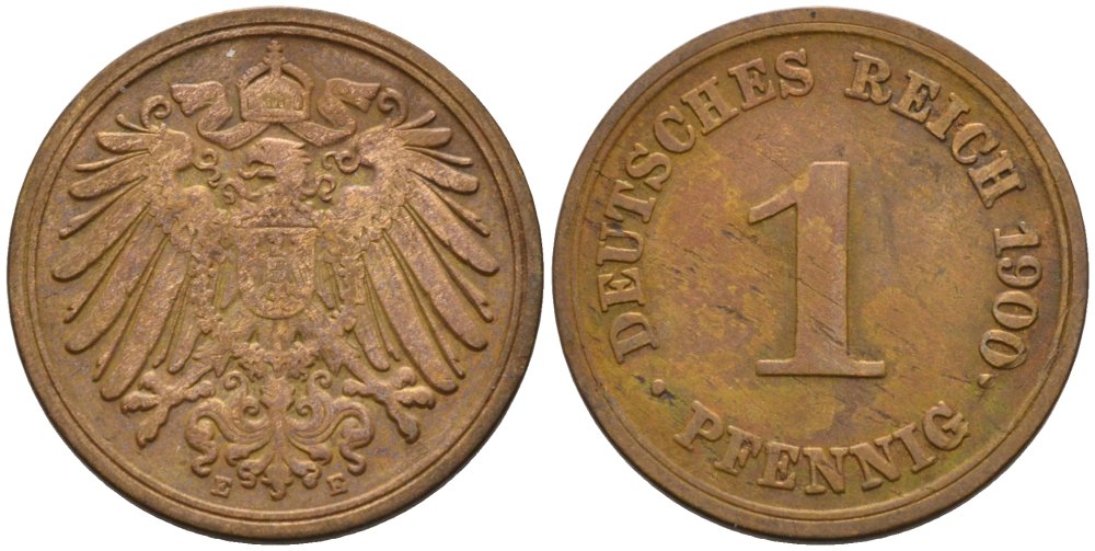 Германия 1 пфенниг 1900 E KM 10, J. 10 медь 4567-1148