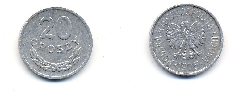 ПОЛЬША 20 ГРОШЕЙ 1975 KM A47 алюминий 23-1451