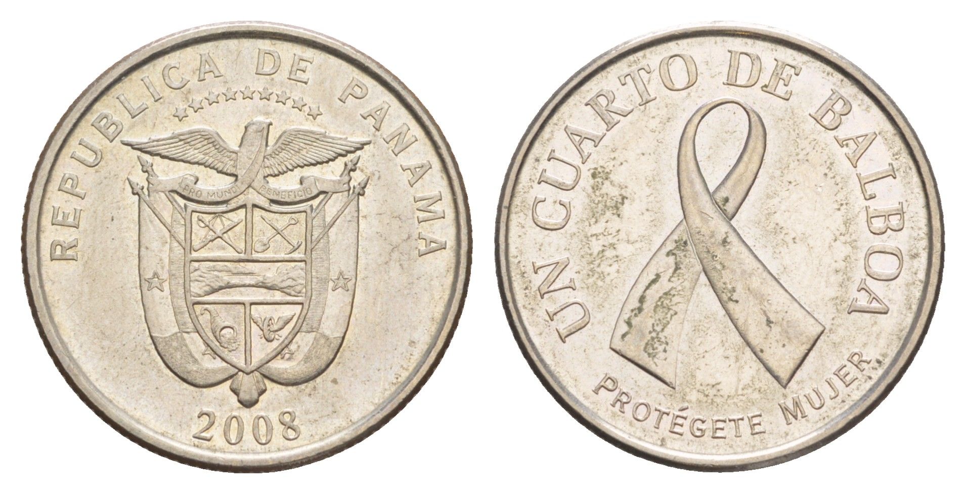 Панама 1/4 бальбоа (25 сентесимо) 2008 Рак молочной железы KM 137 медь плакированная медно-никелем UNC 4642-723