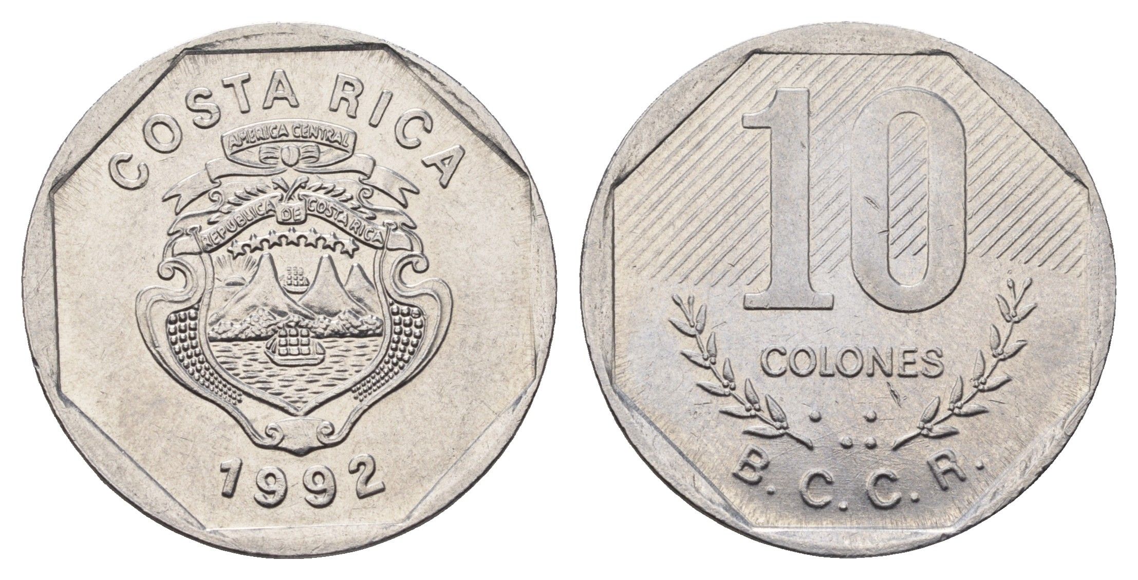 Коста-Рика 10 колонов 1992 KM 215.1 нержавеющая сталь 4698-443