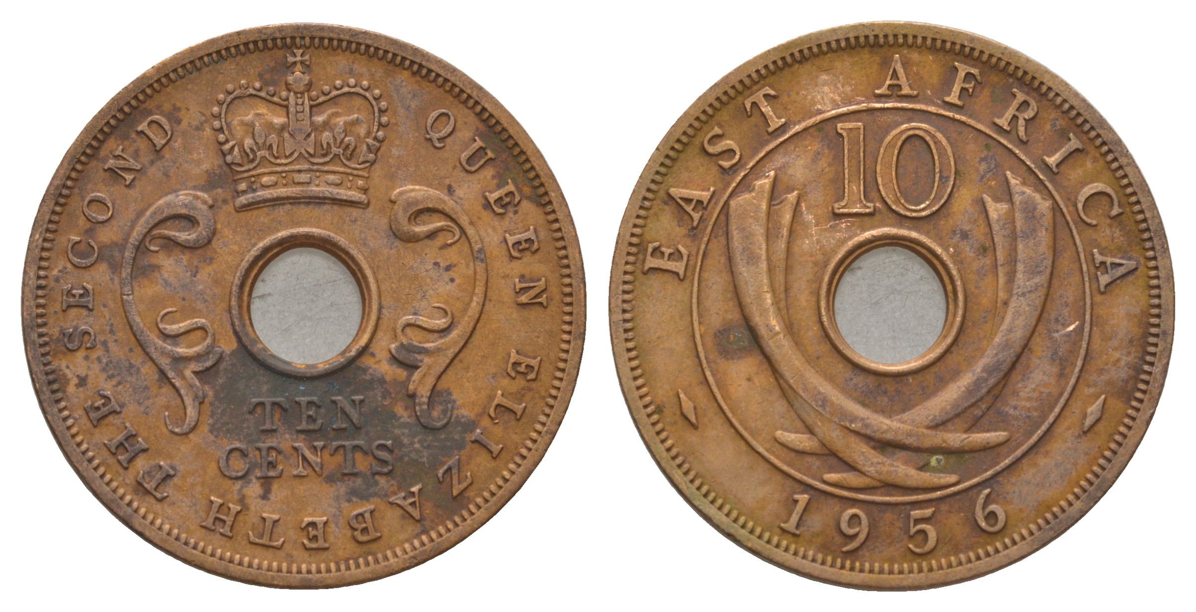 Британская Восточная Африка 10 центов 1956 Елизавета II (1952-2022) KM 38 бронза 3897-1221