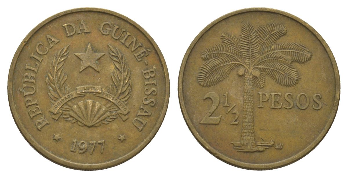 Гвинея-Бисау 2 1/2 песо 1977 KM 19 алюминиевая бронза 4626-456