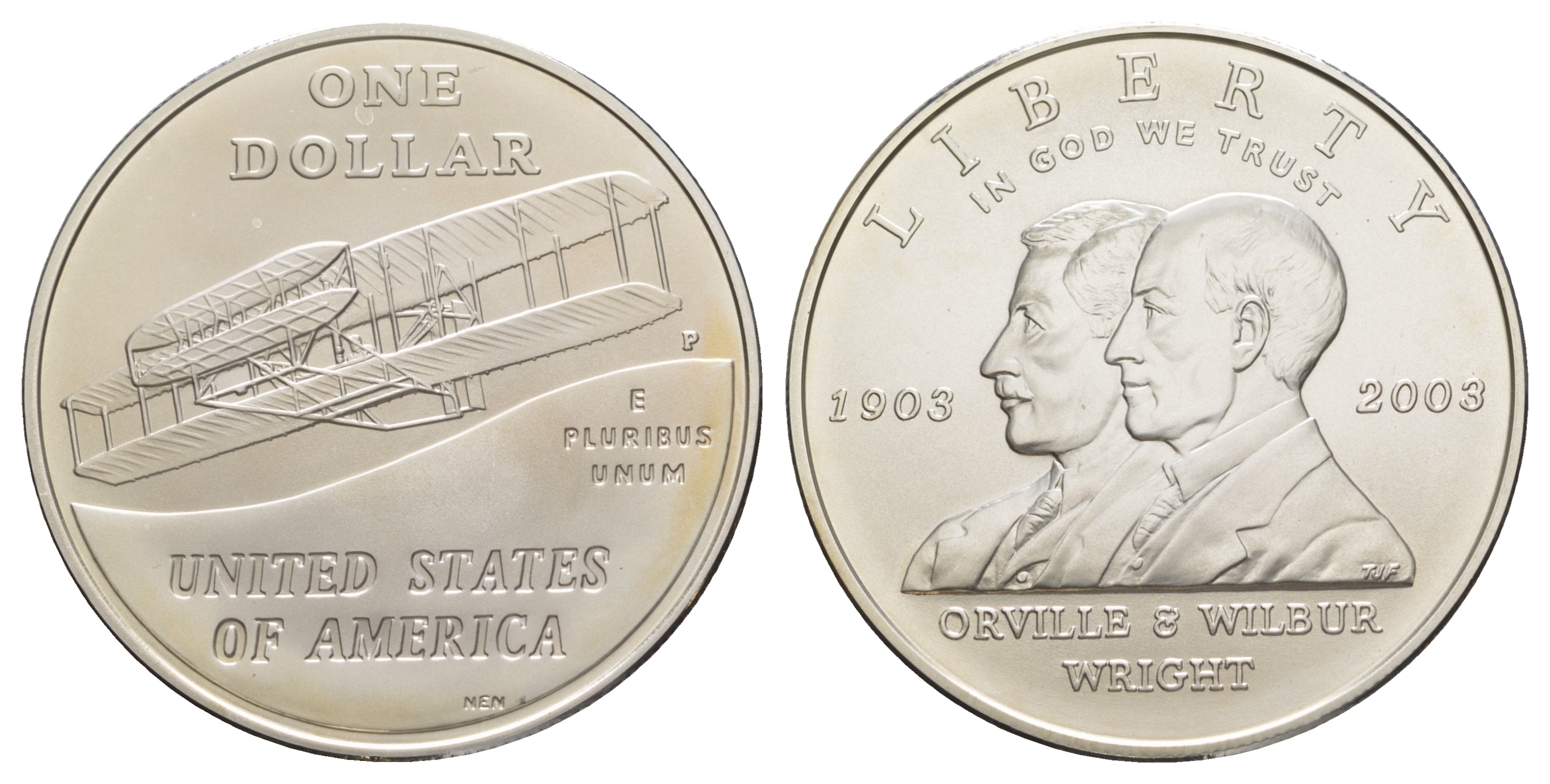 США 1 доллар 2003 P, 100 лет первому полету братьев Райт KM 349 серебро  UNC  1079-5-42