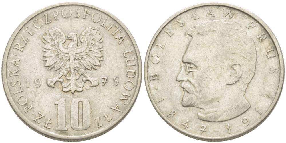 Польша 10 злотых 1975 MW, Болеслав Прус KM 73, Parchimowicz 242a медно-никель 77-417