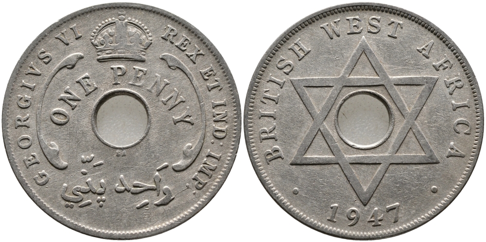 Британская Западная Африка 1 пенни 1947 SA, Георг VI (1937-1952) KM 19 медно-никель 1523-425