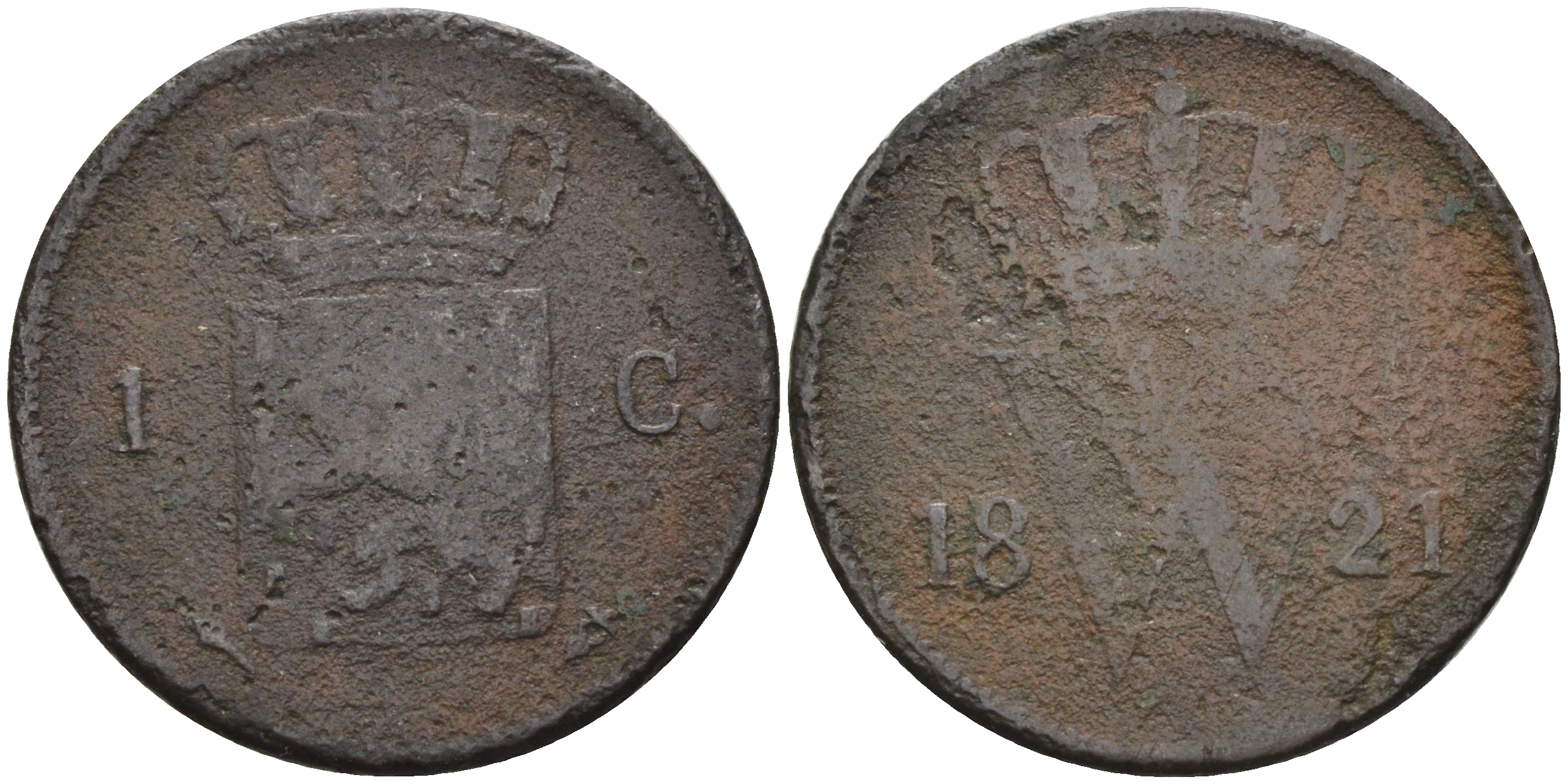 Нидерланды 1 цент 1821 Виллем I KM 47 медь 4595-323