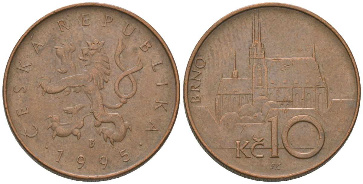 Чехия 10 крон 1995 b’, кафедральный собор в Брно KM 4 сталь плакированная медью 4592-824