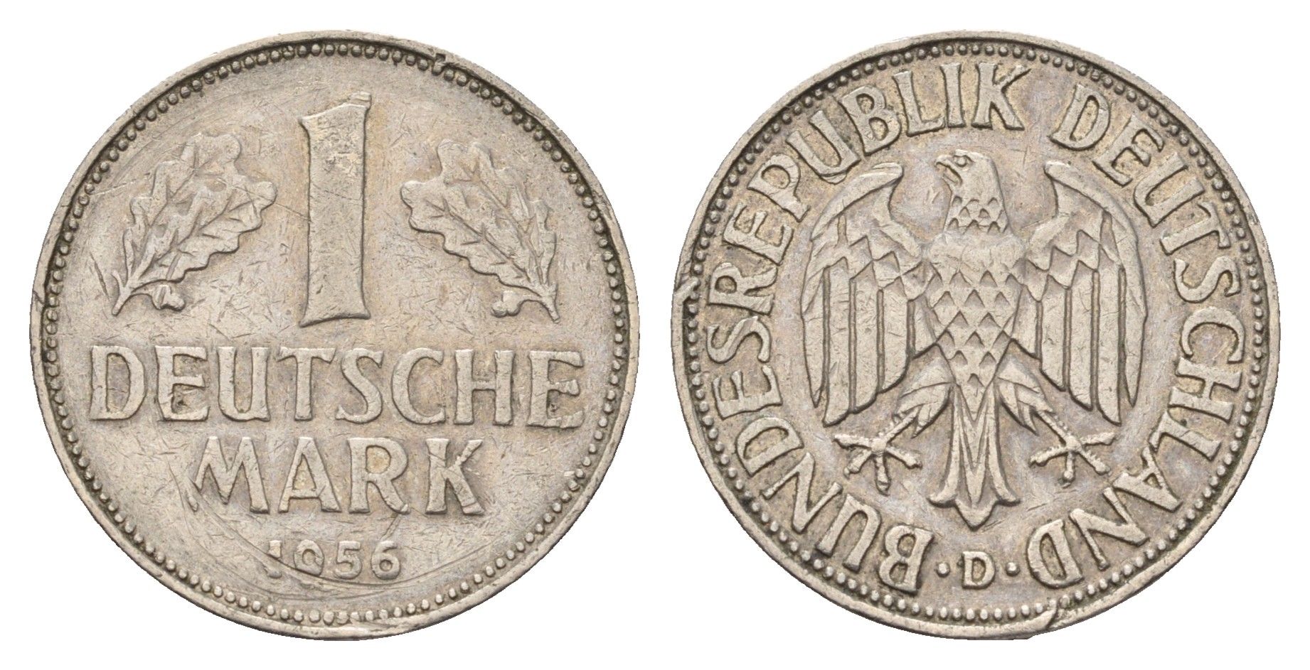 ФРГ 1 марок 1956 D KM 110, J 385 медно-никель 4675-253