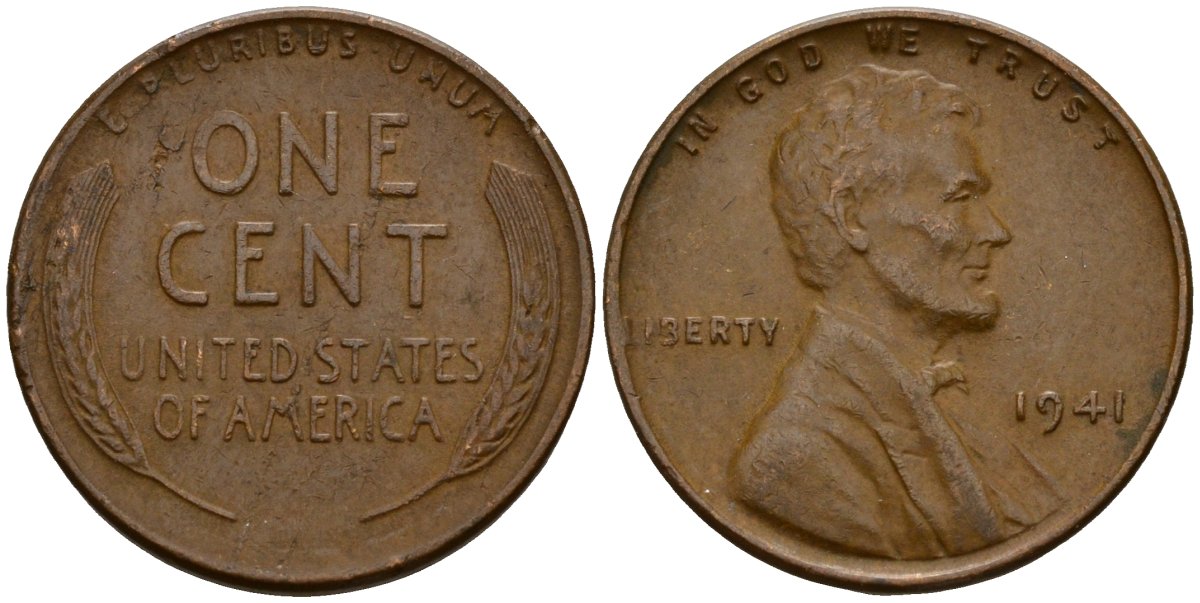 США 1 цент 1941 Авраам Линкольн KM 132 бронза 4121-825