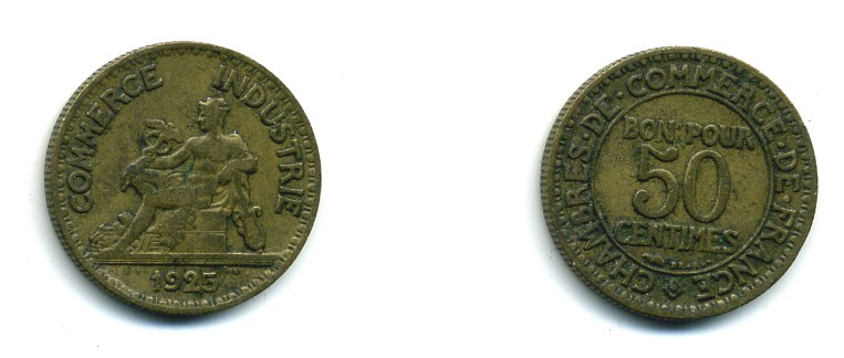 ФРАНЦИЯ 50 САНТИМОВ 1925 KM 884 алюминиевая бронза 84-366