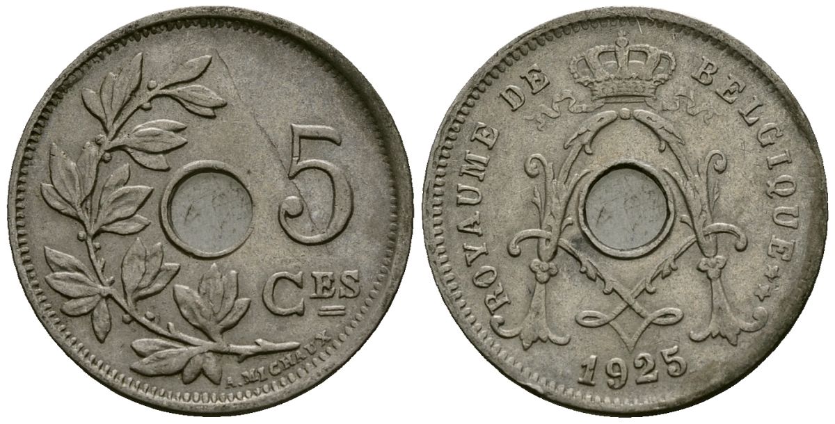 Бельгия 5 сантимов 1925 Belgique, Альберт I (1909-1934) KM 66 медно-никель 4173-533