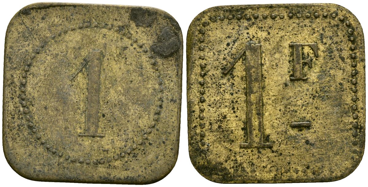 Франция 1 франк XIX-XX век ресторанный жетон латунь 4166-852