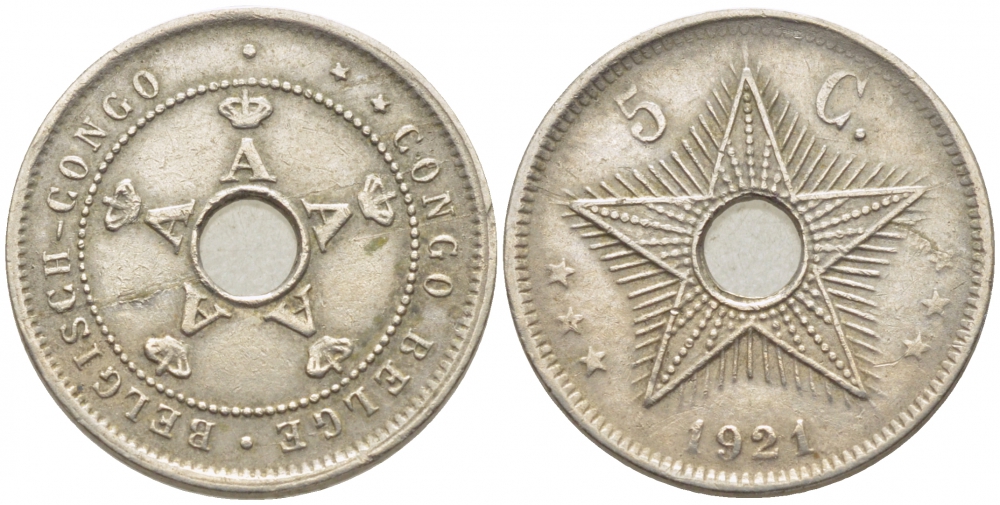 Бельгийское Конго 5 сантимов 1921 KM 17 медно-никель 105-1231