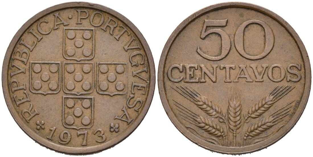 Португалия 50 сентаво 1973 KM 596 бронза 4566-351