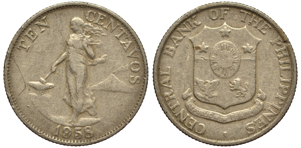 ФИЛИППИНЫ 10 СЕНТИМО 1958 KM 188 медь цинк никель G 4181-265