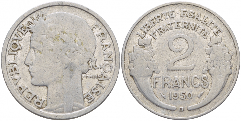 Франция 2 франка 1950 В KM 886а.2, Le Franc 269.17 алюминий 4402-1017