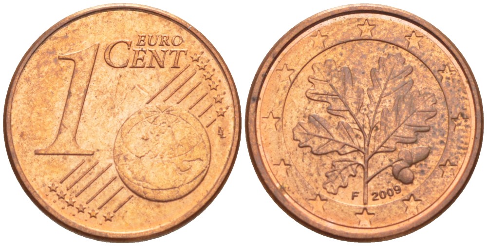 ГЕРМАНИЯ 1 ЕВРОЦЕНТ 2009 F KM 207 сталь плакированная медью 4532-727