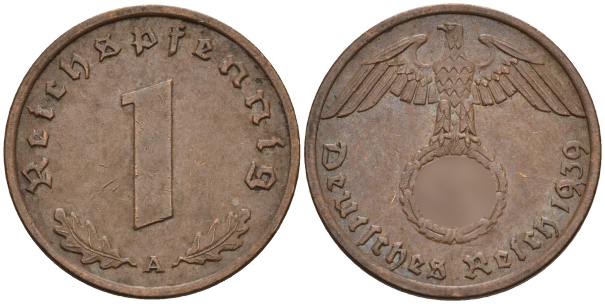 Германия 1 рейхспфенниг 1939 A KM 89, J. 361 бронза 4147-1144