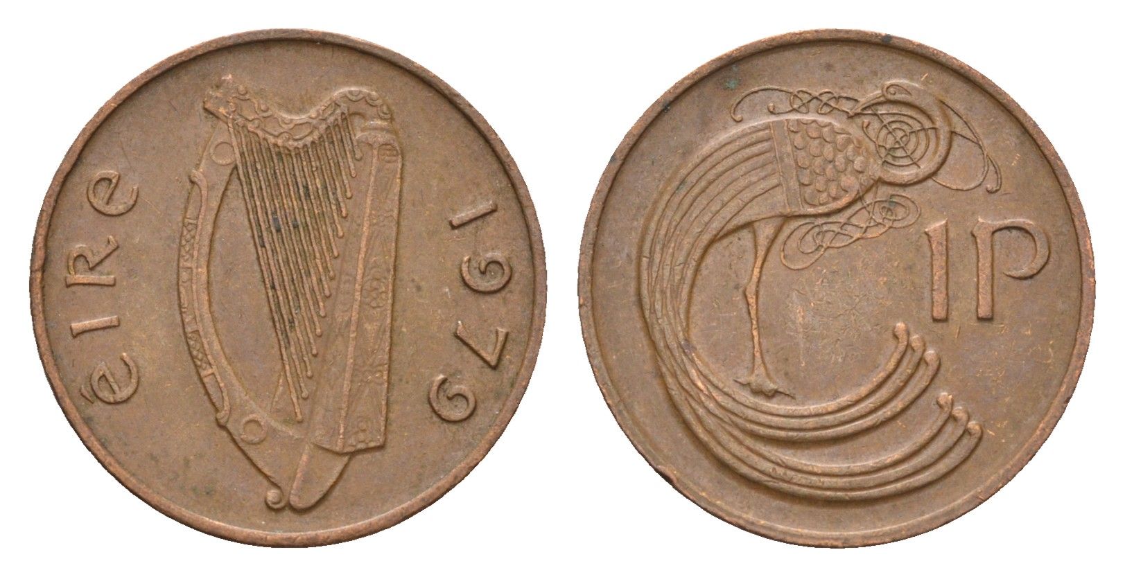 Ирландия 1 пенни 1979 мифологическая птица лира KM 20 бронза 4690-418