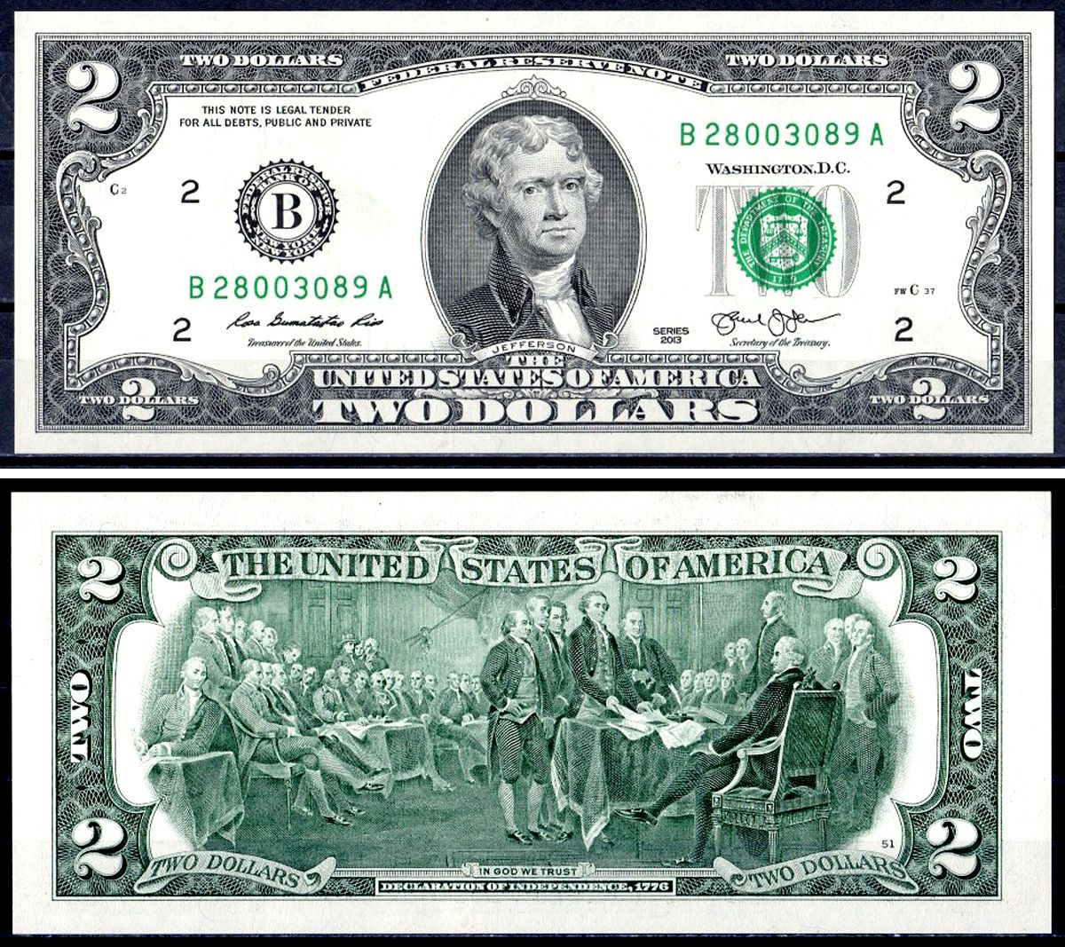 США 2 доллара 2013 B - New York (Нью-Йорк) Pick 538 бумага UNC (пресс) 402-47-1-2