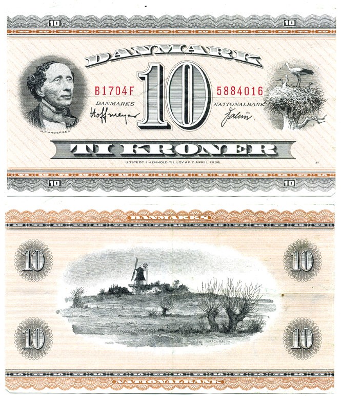 Дания 10 крон 1952 Pick 43c бумага 6312-2-1-2