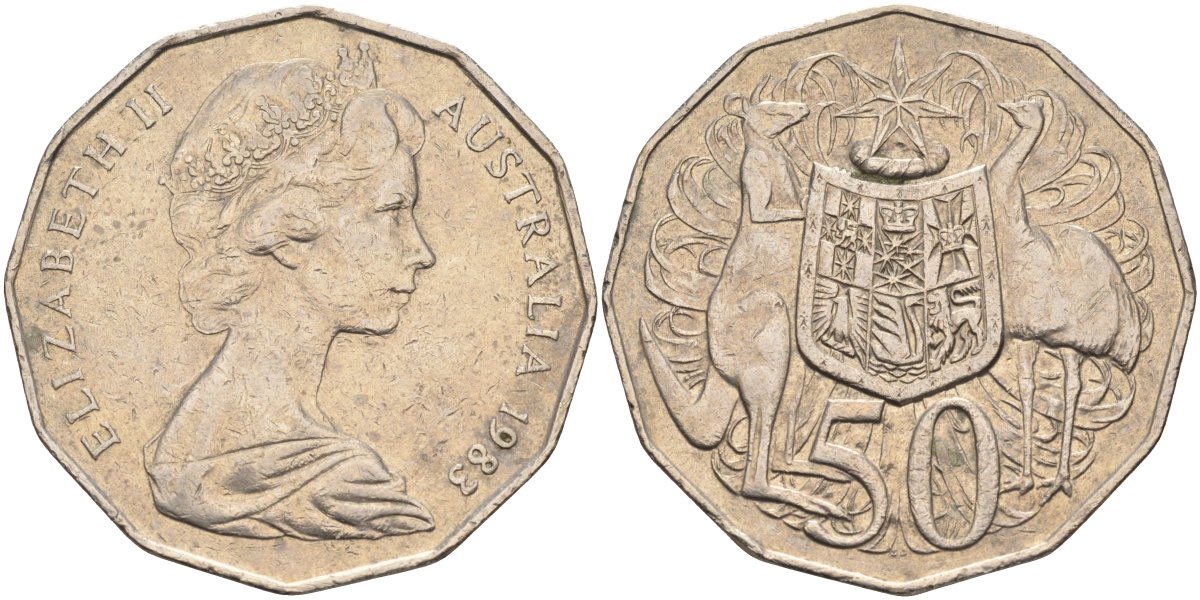 Австралия 50 центов 1983 Елизавета II (1952-2022), герб, кенгуру KM 68 медно-никель 4131-345