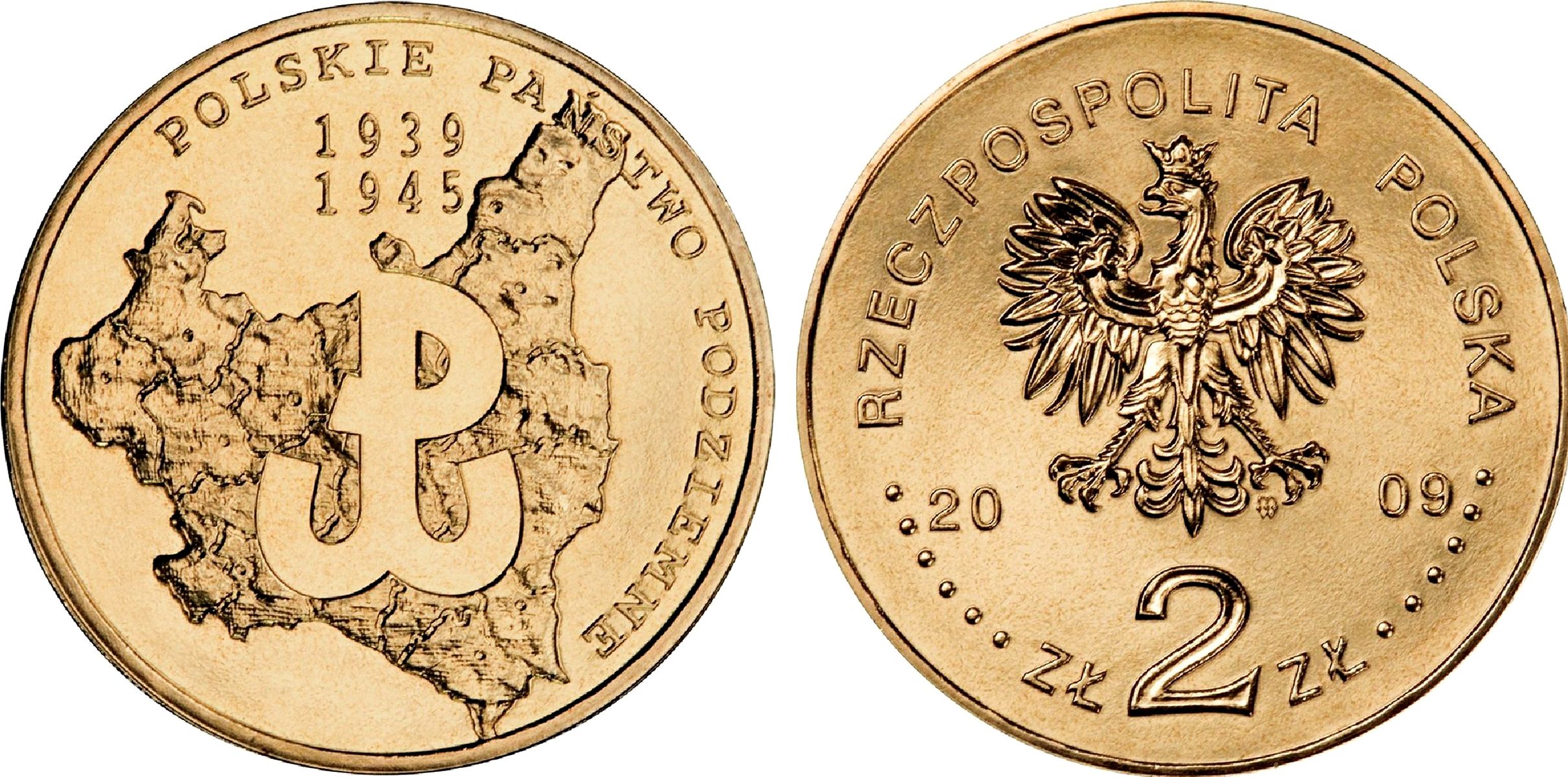 Польша 2 злотых 2009 MW, 70-я годовщина создания польского подпольного государства KM 707 нордик UNC 4676-621