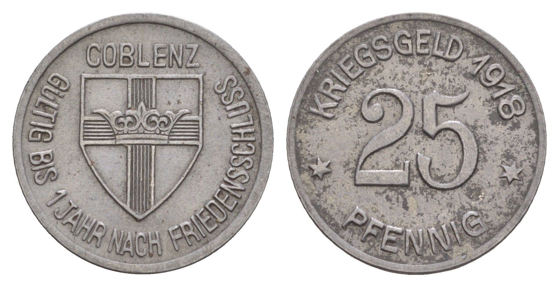 Кобленц 25 пфеннигов 1918 Funck 80.2, Men05 4526.4, Men18 5727.4 железо 4642-452