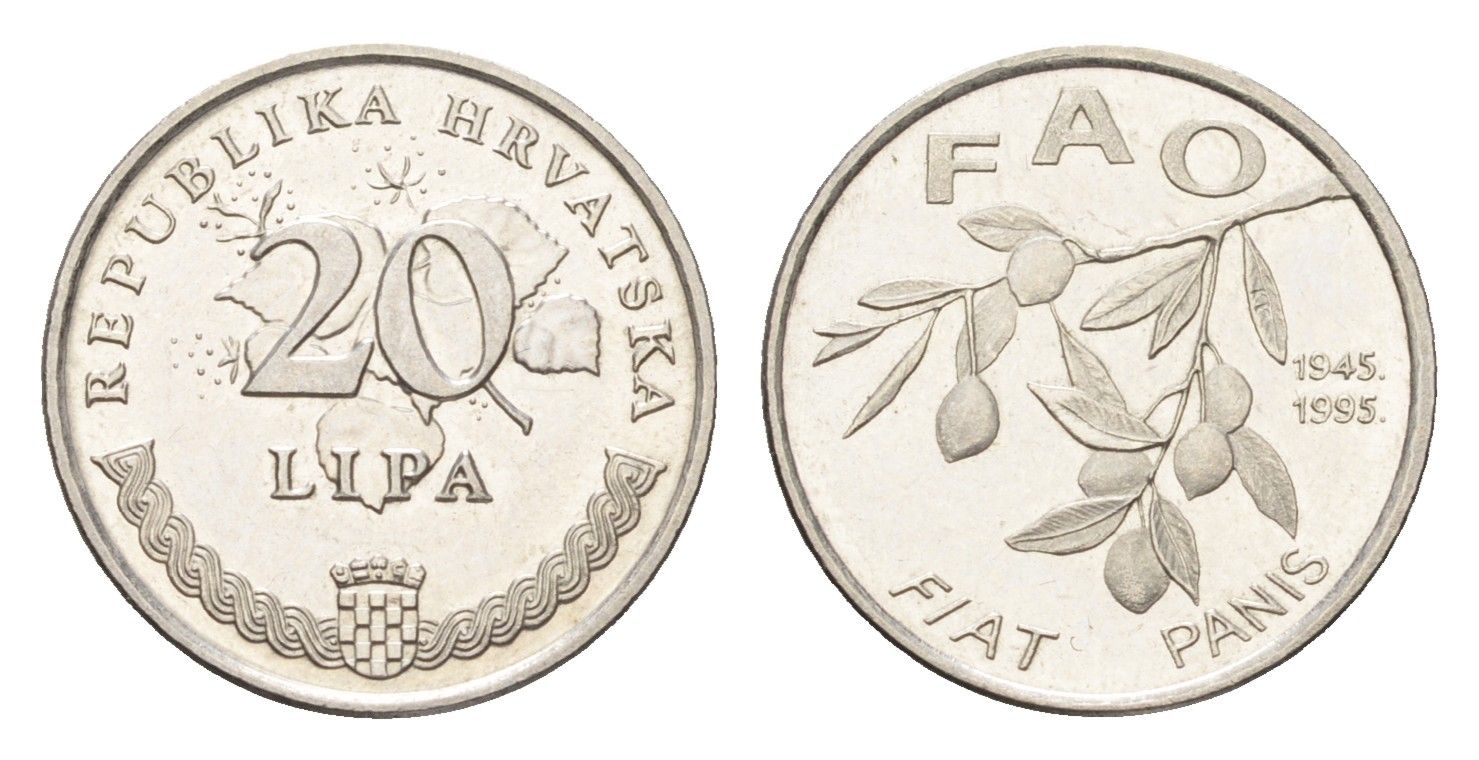 Хорватия 20 лип 1995 50 лет ФАО KM 18 сталь плакированная никелем UNC 4659-651