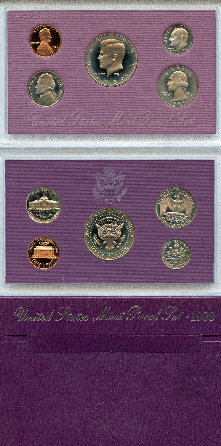 США официальный набор из 5 монет, в пластике 1989 S, Джон Кеннеди, в твердом пластике KM PS 161   PROOF  8-2-03-16