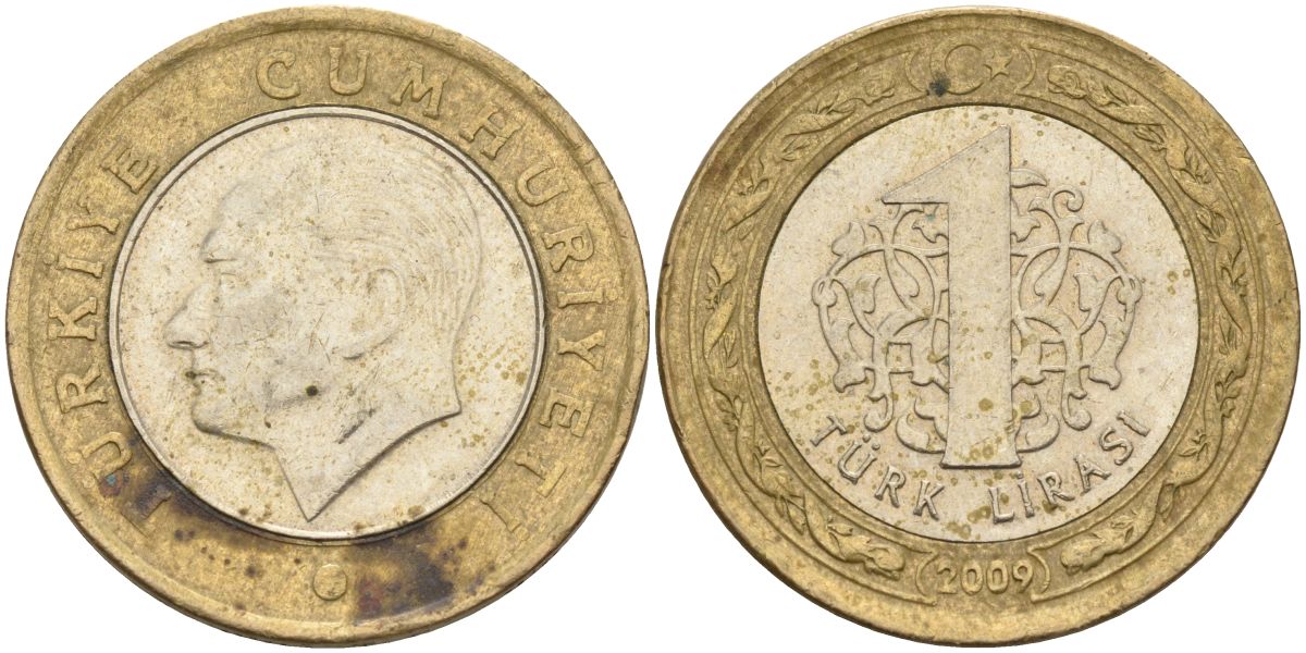 Турция 1 лира 2009 Кемаль Ататюрк KM 1244 биметалл 4153-1222
