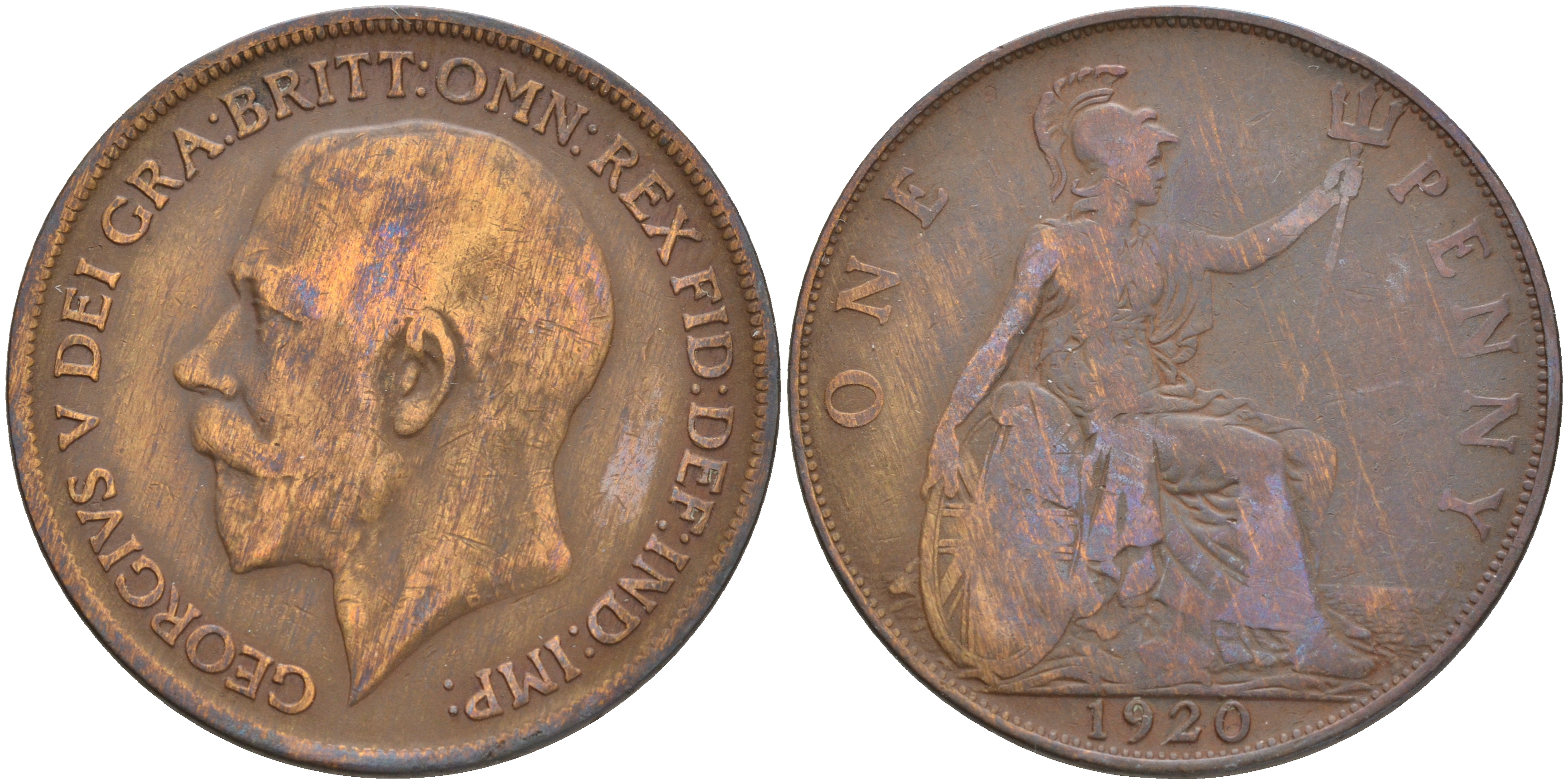 Великобритания 1 пенни 1920 Георг V (1910-1936) KM 810, Spink 4051 бронза 4557-1011