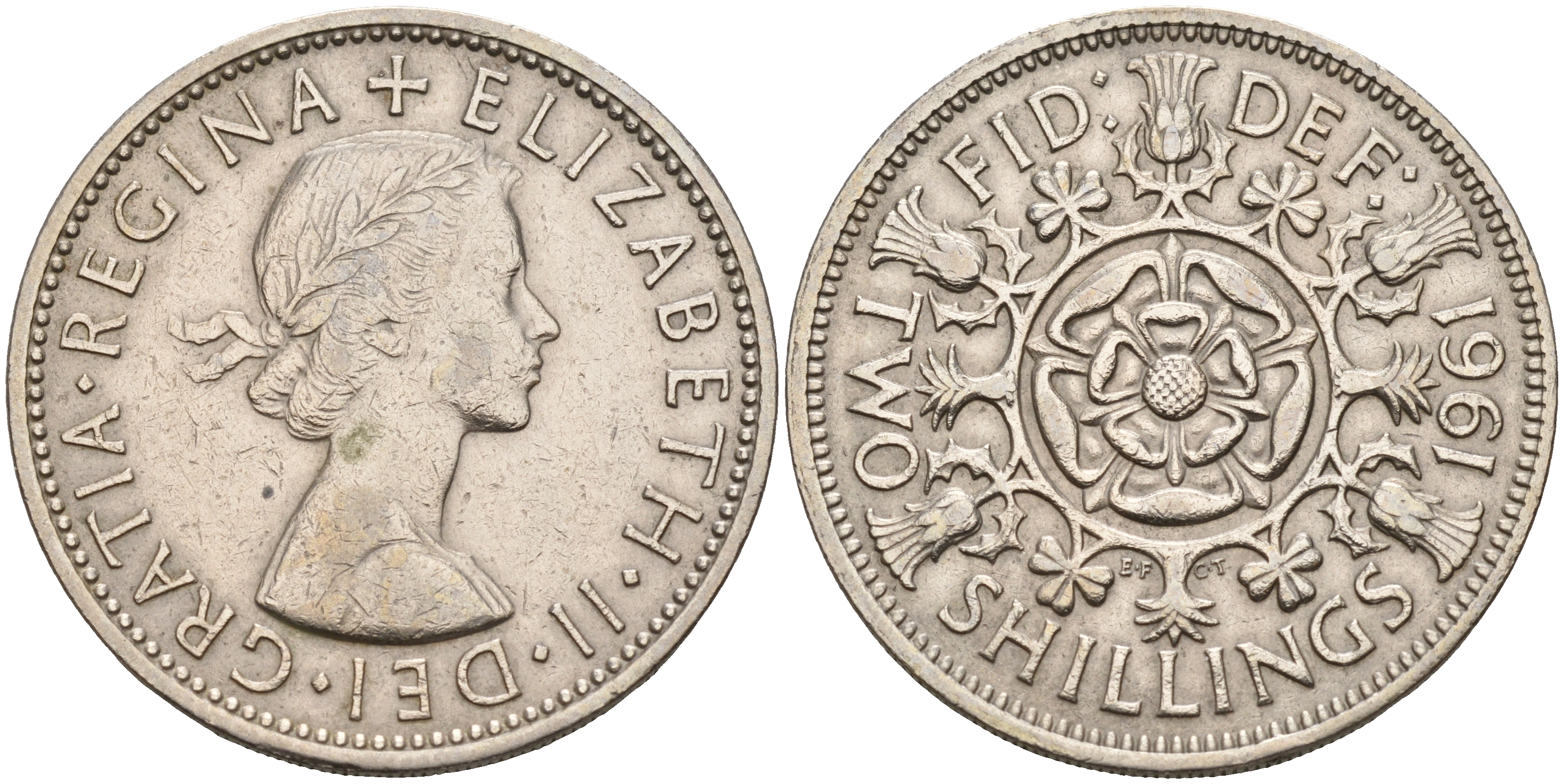 Великобритания 2 шиллинга (флорин) 1961 Елизавета II (1952-2022) KM 906, Spink 4146 медно-никель    4149-441